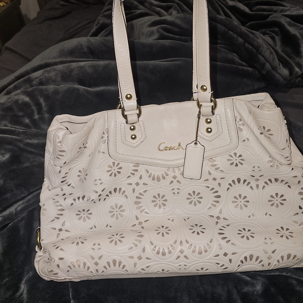 Coach Women's Cream Laser-Cut Leather Tote